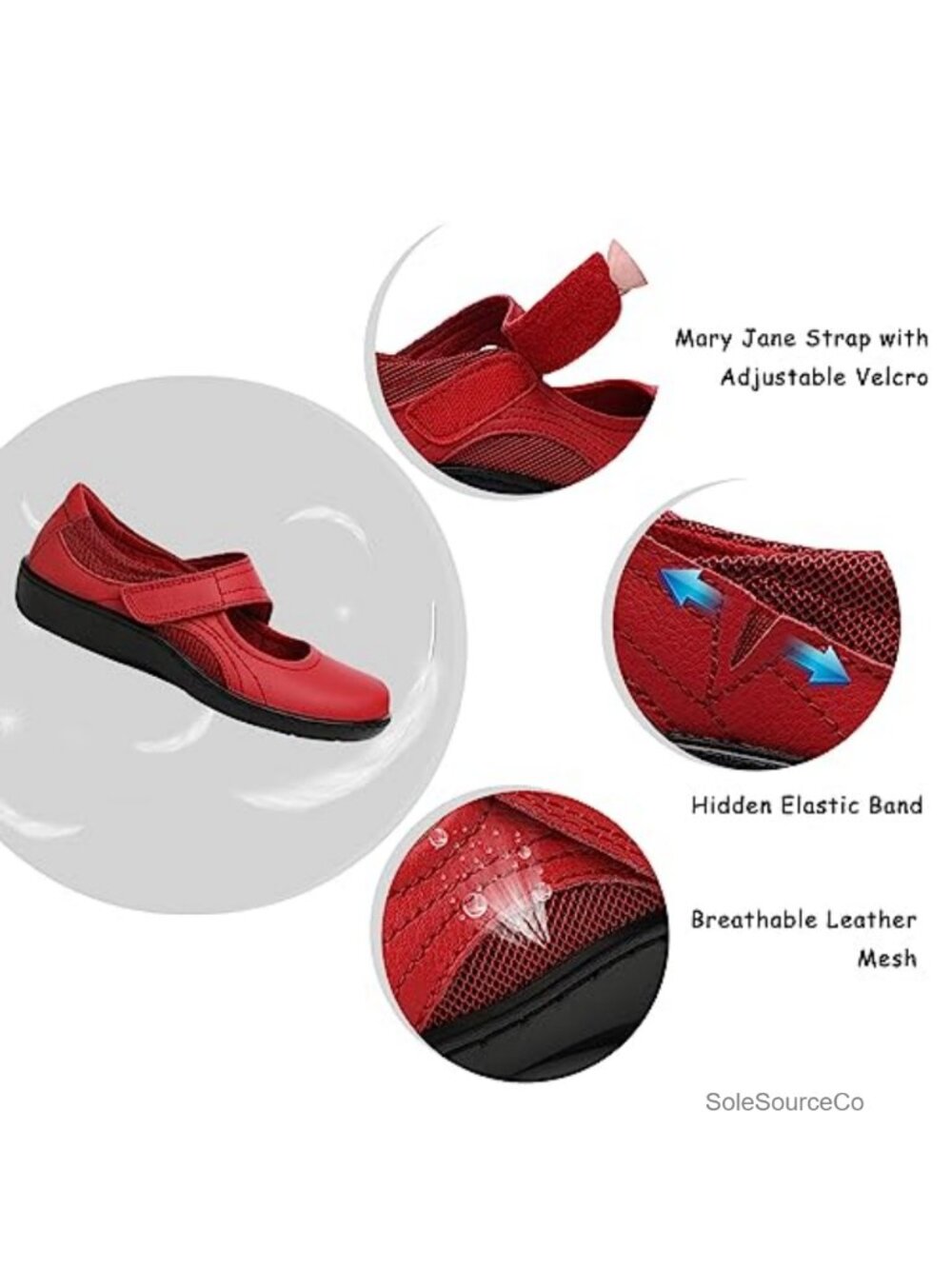 Mary Jane Flats Leather Memory Foam Slip On Walking Shoes - Picture 4 of 6